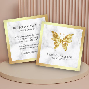 Modern Eleganter weißer Marmor Gold Butterfly Quadratische Visitenkarte