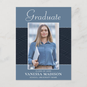 Modern   Elegantes Script Dusty Blue 1 Foto Grad Postkarte