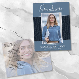 Modern | Elegantes Script Dusty Blue 2 Foto Grad Postkarte