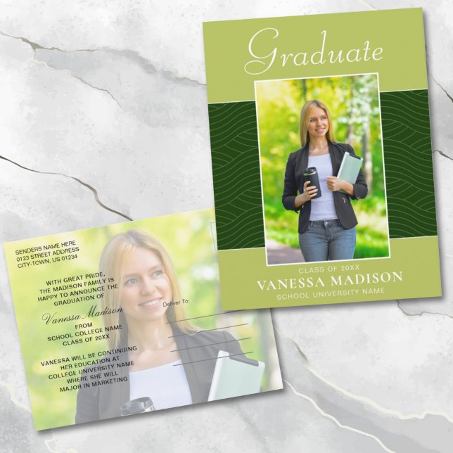 Modern | Elegantes Script Forest Olive Green 2 Fot Postkarte (Von Creator hochgeladen)