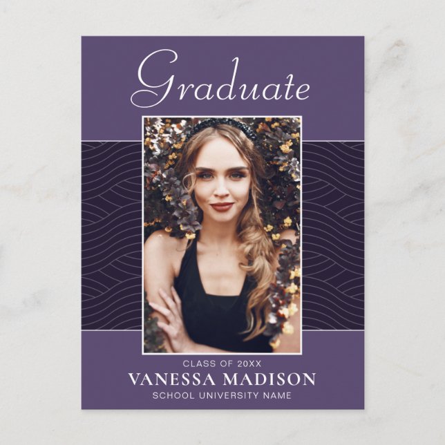 Modern | Elegantes Script Lila Violet 1 Foto Grad Postkarte (Vorderseite)
