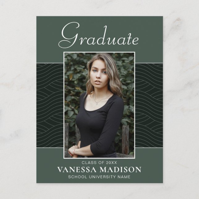 Modern | Elegantes Script Mint Green 1 Foto Grad Postkarte (Vorderseite)
