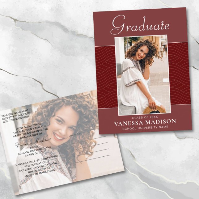 Modern | Elegantes Script Terracotta Red 2 Foto Postkarte (Von Creator hochgeladen)