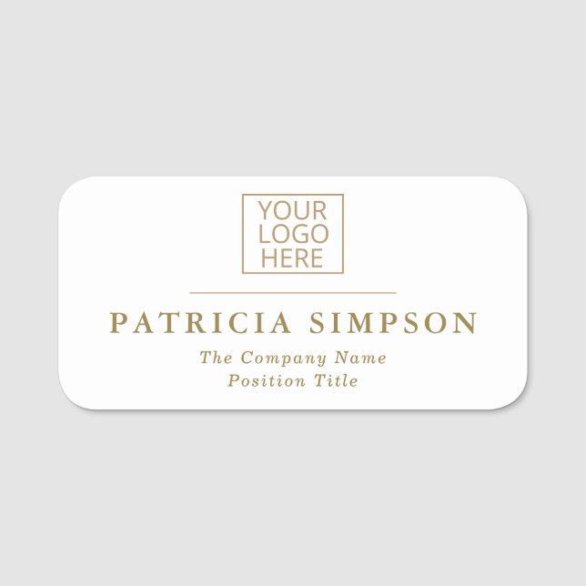 Modern elegantes Weiß und Gold: Ihr Logo, Ihr Tite Namensschild (Vorderseite)