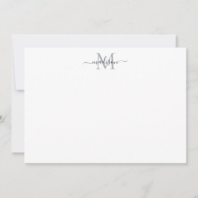 Modern Elegantin Feminine Script Monogram Gray Mitteilungskarte (Vorderseite)