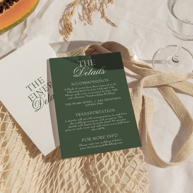 Modern Emerald Green Boho Chic Wedding Details Begleitkarte (Von Creator hochgeladen)