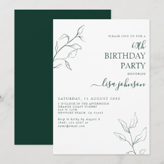 Modern Emerald Green Botanical 60. Geburtstag Einladung