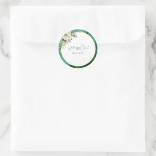 Modern Emerald Green Color Wash Blush Floral Runder Aufkleber