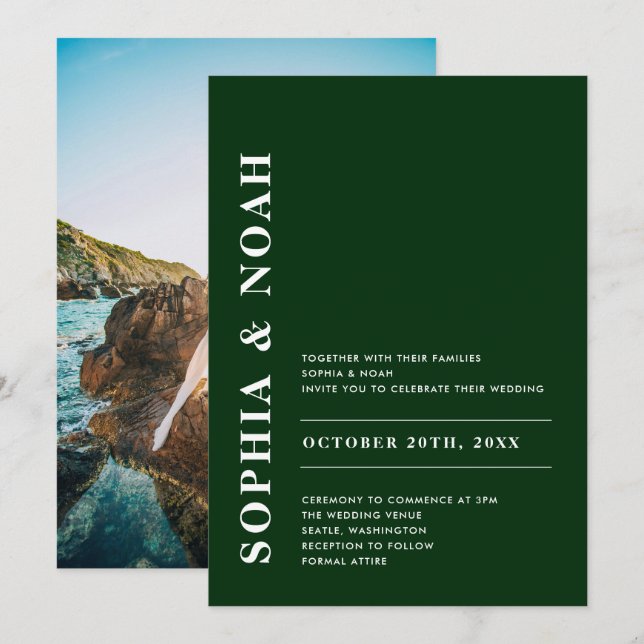 Modern Emerald Green Elegantes einfaches Hochzeits Einladung (Vorne/Hinten)