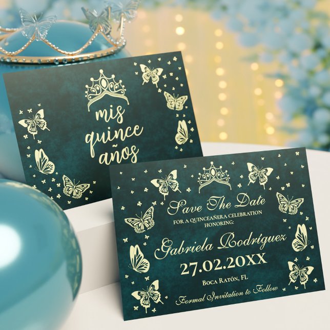 Modern Emerald Green Gold 15 Jahre alt Quinceañera Save The Date (Modern Emerald Green Gold 15 Years Old Quinceañera Save The Date)