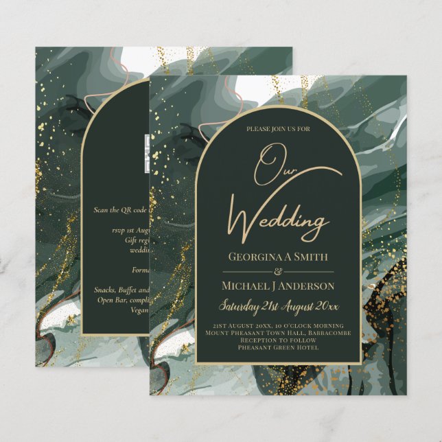 Modern Emerald Green Gold Agate Marble WEDDING (Vorne/Hinten)