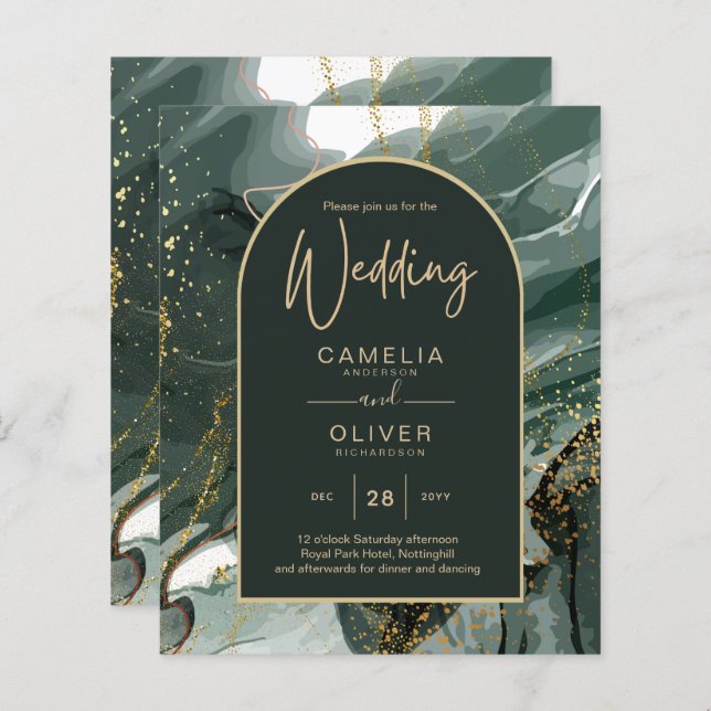 Modern Emerald Green Gold Agate Marble WEDDING (Vorne/Hinten)