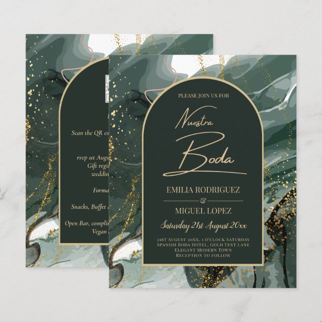Modern Emerald Green Gold Agate Marble WEDDING (Vorne/Hinten)