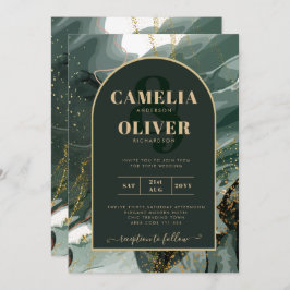 Modern Emerald Green Gold Agate Marble WEDDING Einladung