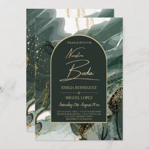 Modern Emerald Green Gold Agate Marble WEDDING Einladung