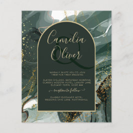 Modern Emerald Green Gold Agate Marble WEDDING Flyer
