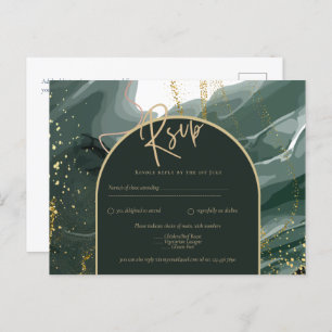 Modern Emerald Green Gold Agate Marble WEDDING Postkarte