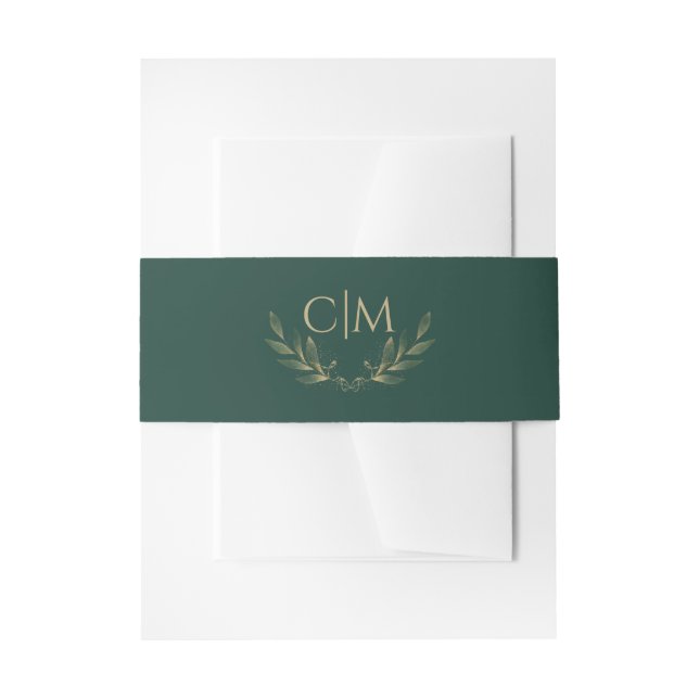 Modern Emerald Green Gold Leaf Wedding Monogram Einladungsbanderole (Vorderseite Beispiel)