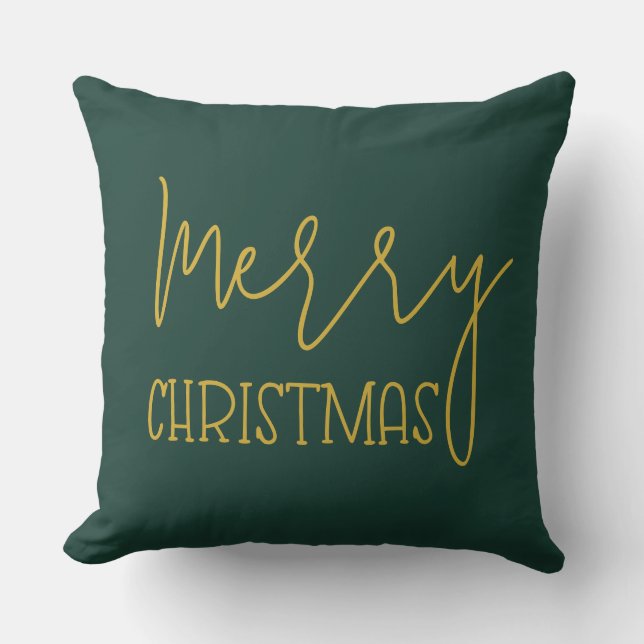 Modern Emerald Green Gold Minimal Frohe Weihnachte Kissen (Vorderseite)