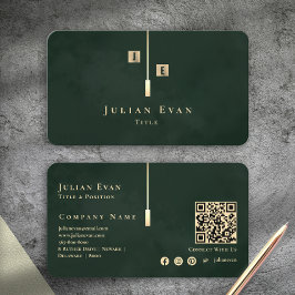 Modern Emerald Green Gold Monogram Business Card Visitenkarte