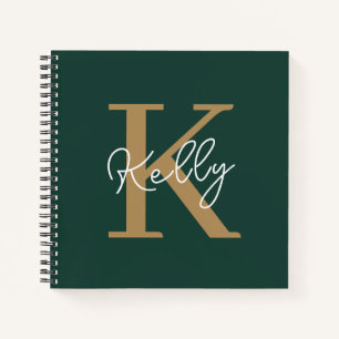 Modern Emerald Green Gold Monogram Script Notizbuch