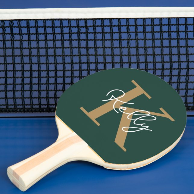Modern Emerald Green Gold Monogram Script Tischtennis Schläger (InSitu)