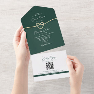 Modern Emerald Green Gold Wedding All In One Einladung