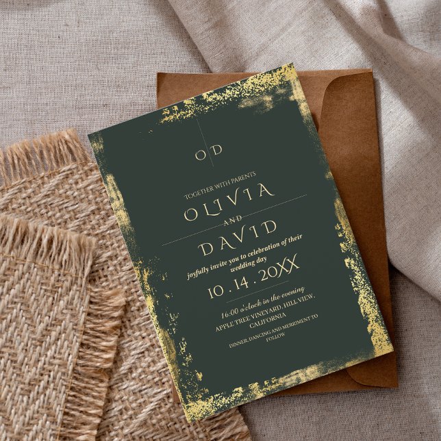 Modern Emerald Green Gold Wedding Einladung (Von Creator hochgeladen)