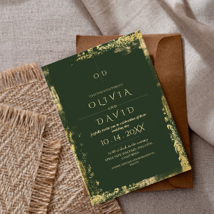 Modern Emerald Green Gold Wedding Einladung