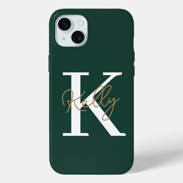Modern Emerald Green Monogram Script Case-Mate iPhone Hülle (Rückseite)