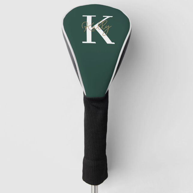 Modern Emerald Green Monogram Script Golf Headcover (Vorderseite)