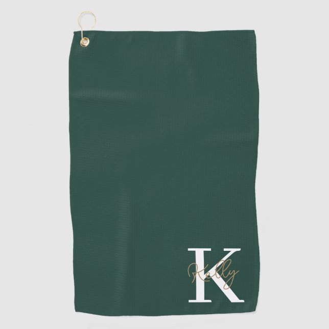Modern Emerald Green Monogram Script Golfhandtuch (Vorderseite)