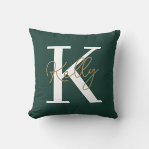 Modern Emerald Green Monogram Script Kissen