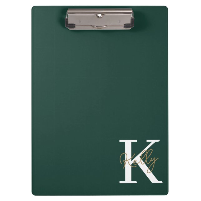 Modern Emerald Green Monogram Script Klemmbrett (Vorderseite)