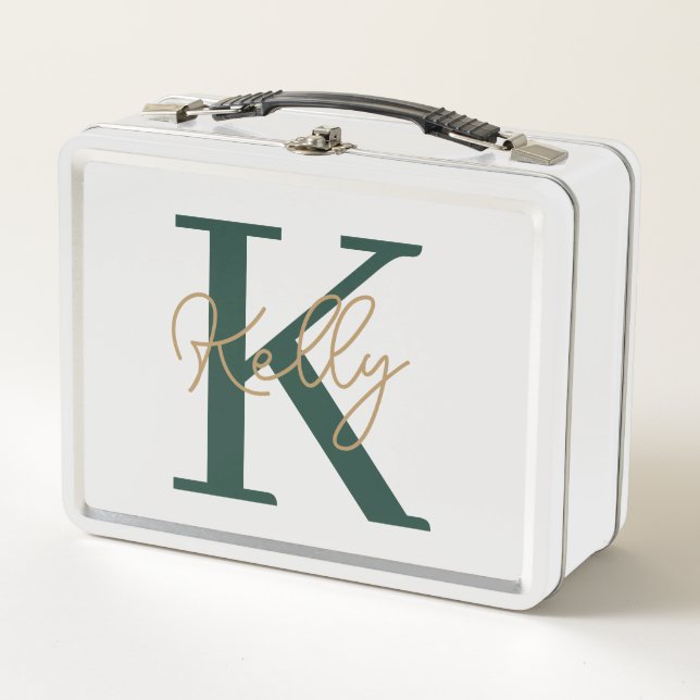 Modern Emerald Green Monogram Script Metall Brotdose (Vorderseite)