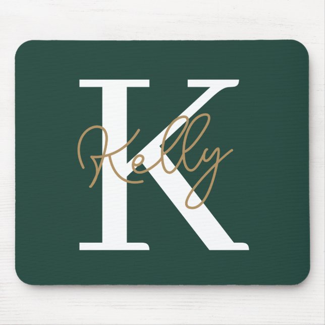 Modern Emerald Green Monogram Script Mousepad (Vorne)