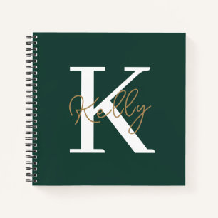 Modern Emerald Green Monogram Script Notizbuch