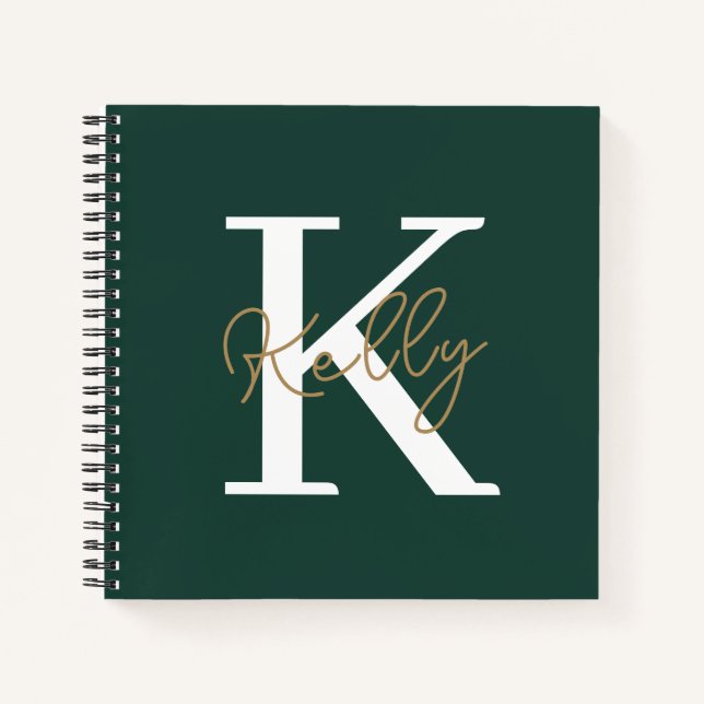 Modern Emerald Green Monogram Script Notizbuch (Vorderseite)