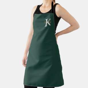 Modern Emerald Green Monogram Script Schürze