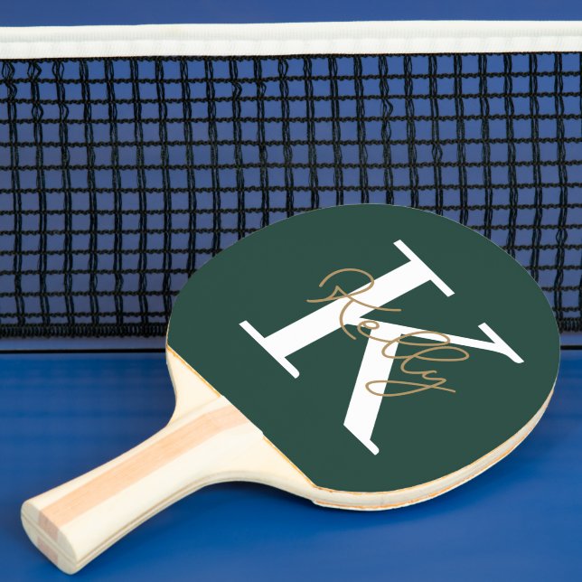 Modern Emerald Green Monogram Script Tischtennis Schläger (InSitu)