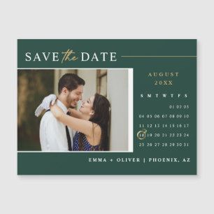 Modern Emerald Green Save the Date Calendar Magnet