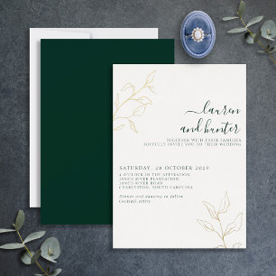 Modern Emerald Green Script Botanical Wedding Gold Folieneinladung