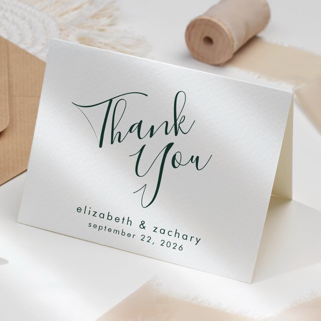 Modern Emerald Green Script Wedding Vielen Dank Karte (Von Creator hochgeladen)