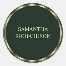 Modern Emerald Green und Gold Border Name Runder Aufkleber