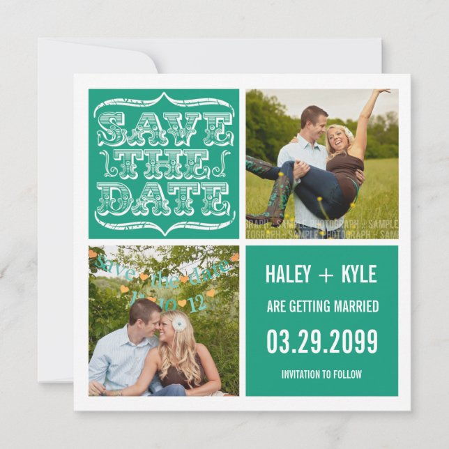 Modern Emerald Jade Save the Date Foto Cards Einladung (Vorderseite)