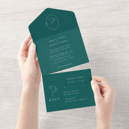 Modern Emerald Monogram Script Wedding All In One Einladung