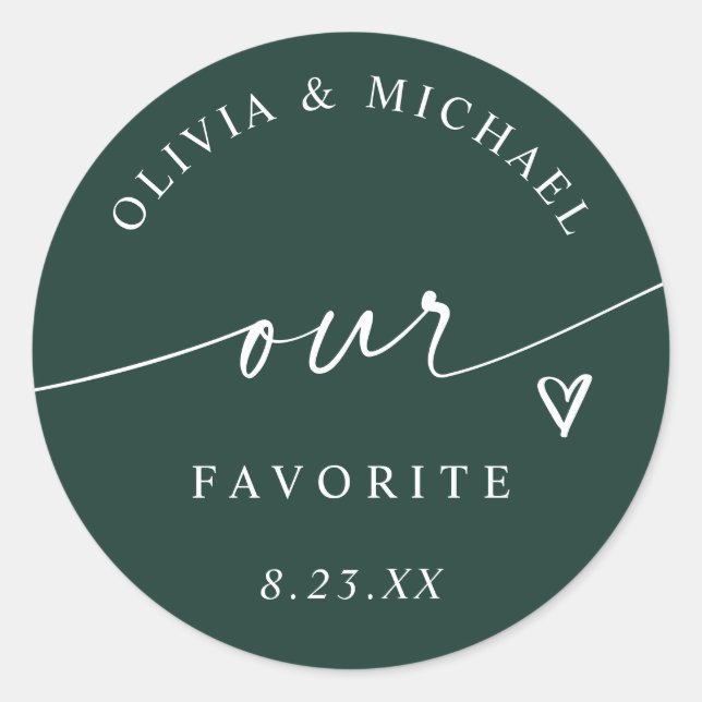 Modern Emerald Our Favorite Wedding Treat Bag Runder Aufkleber (Vorderseite)