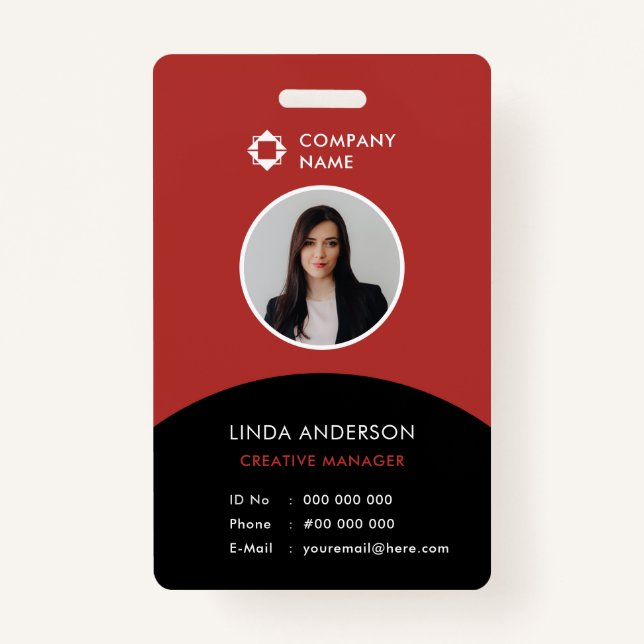 Modern Employee Foto ID Company Logo Black Red Ausweis (Vorderseite)
