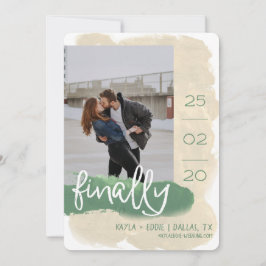 Modern Endlich Aquarell Foto Tan Green Save The Date