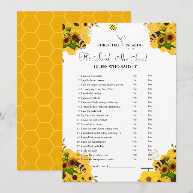 Modern Er sagte, sie habe Brautparty-Spielkarte ge Ankündigung (Vorne/Hinten)